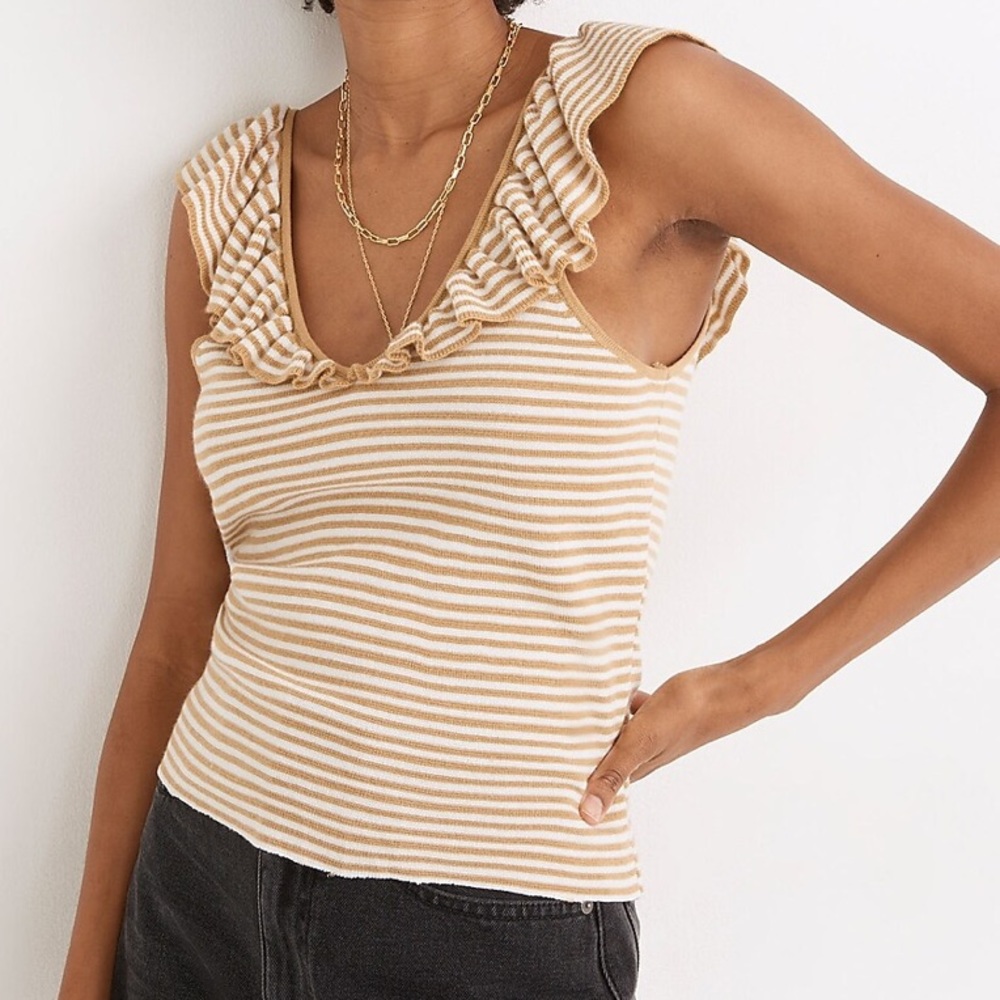 Madewell Belhaven Ruffle Sweater Tank Striped